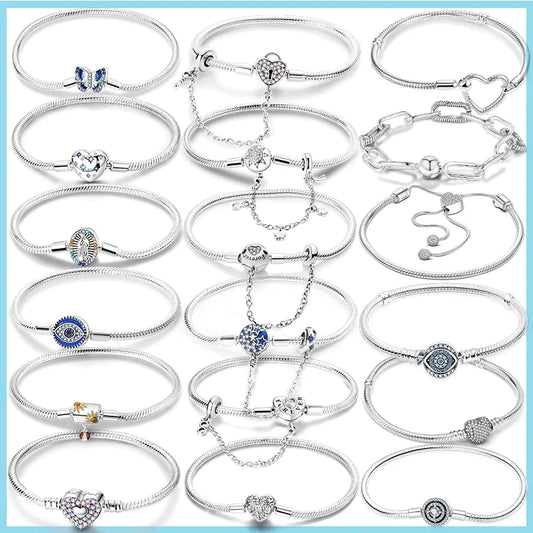 Charms Pure 925 Sterling Silver Bracelets. High Quality.