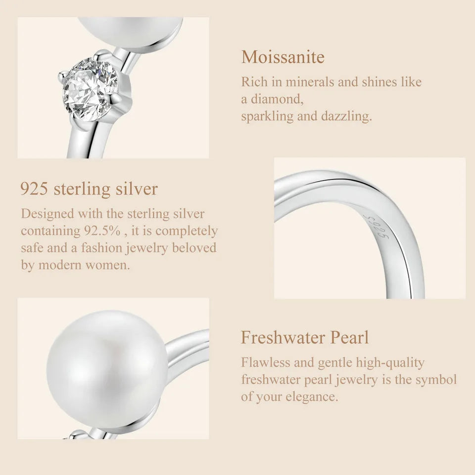 925 Sterling Silver Ring with Natural Pearl and Moissanite.