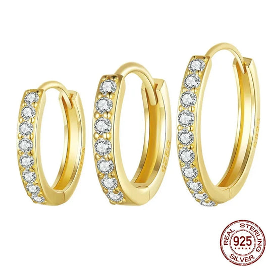 Classic 925 Sterling Silver Cubic Zirconia Hoop Earrings.