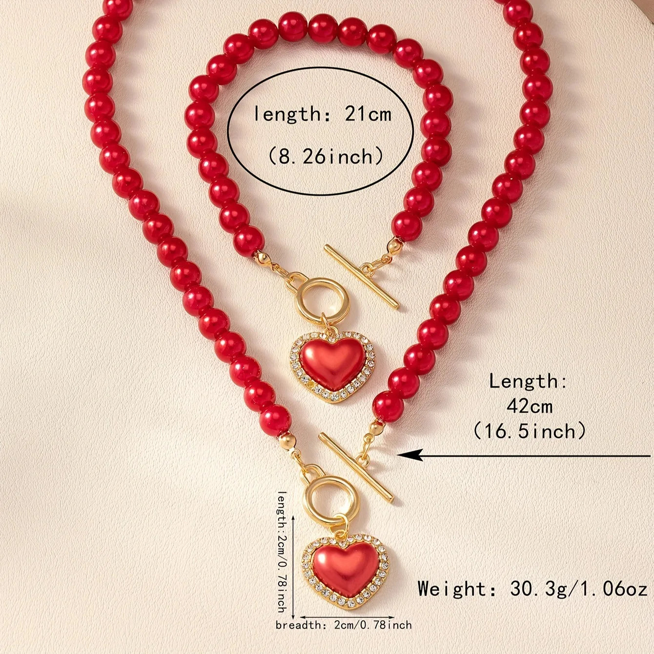 Creative Pearl Heart Necklace & Bracelet.