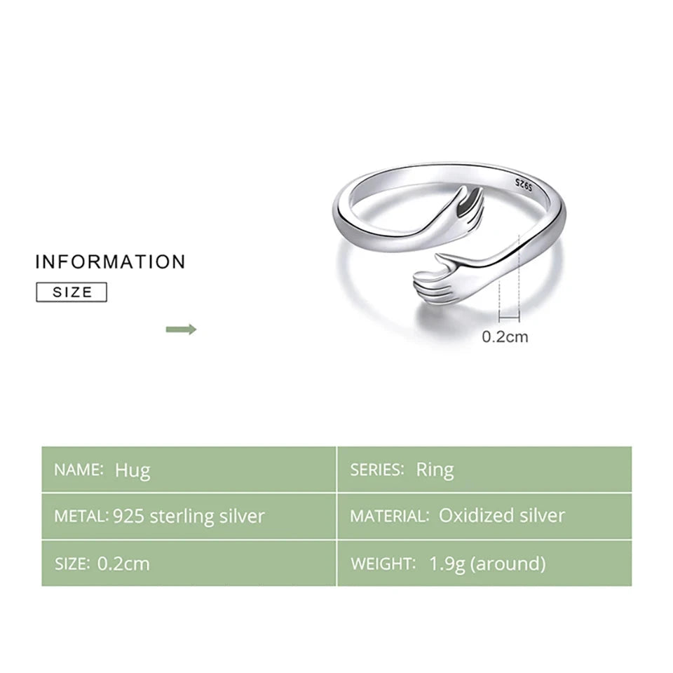 Genuine 925 Sterling Silver Big Lover's Hug Ring