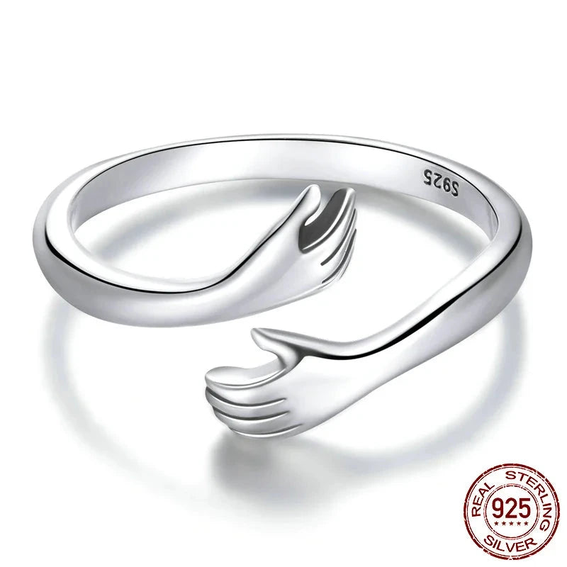 Genuine 925 Sterling Silver Big Lover's Hug Ring