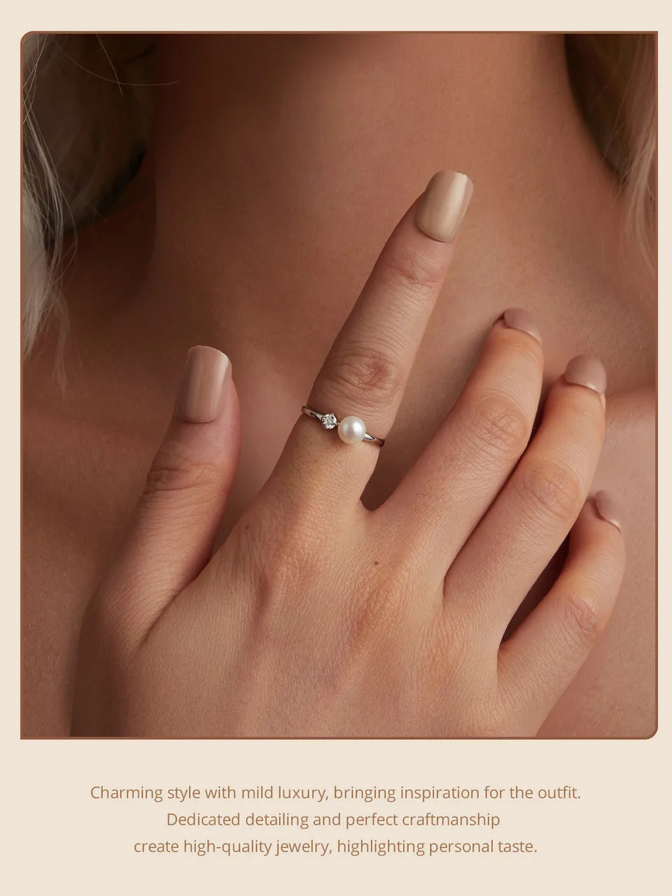 925 Sterling Silver Ring with Natural Pearl and Moissanite.