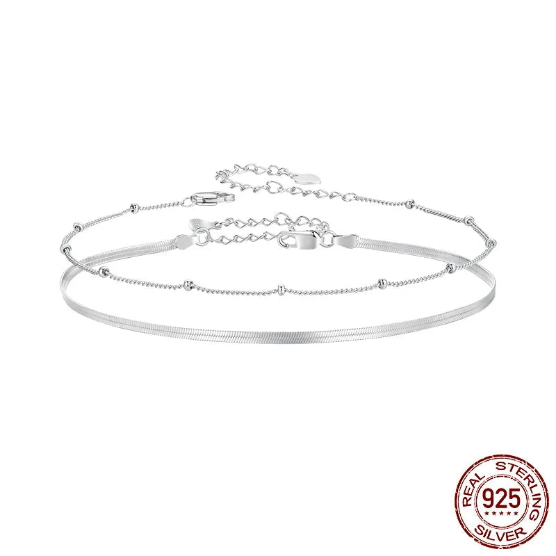 Pure 925 sterling silver snake chain anklet, adjustable.