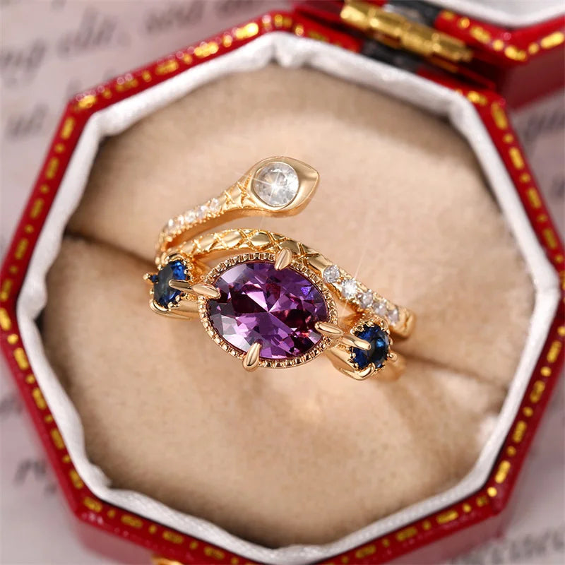 Ensemble Bagues Charmant Violet CZ Pierre Vintage Serpent.