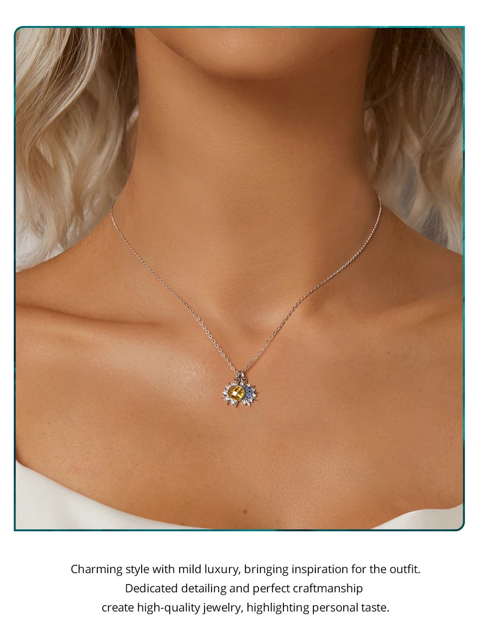 Pure 925 Sterling Silver Sun Moon Necklace