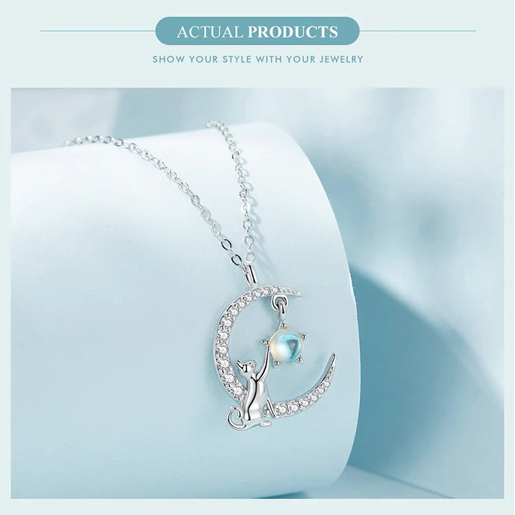 Pure 925 Sterling Silver Cute Cat and Rabbit Necklace.