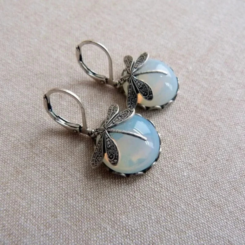 Vintage Earrings With Dragonfly Motif.