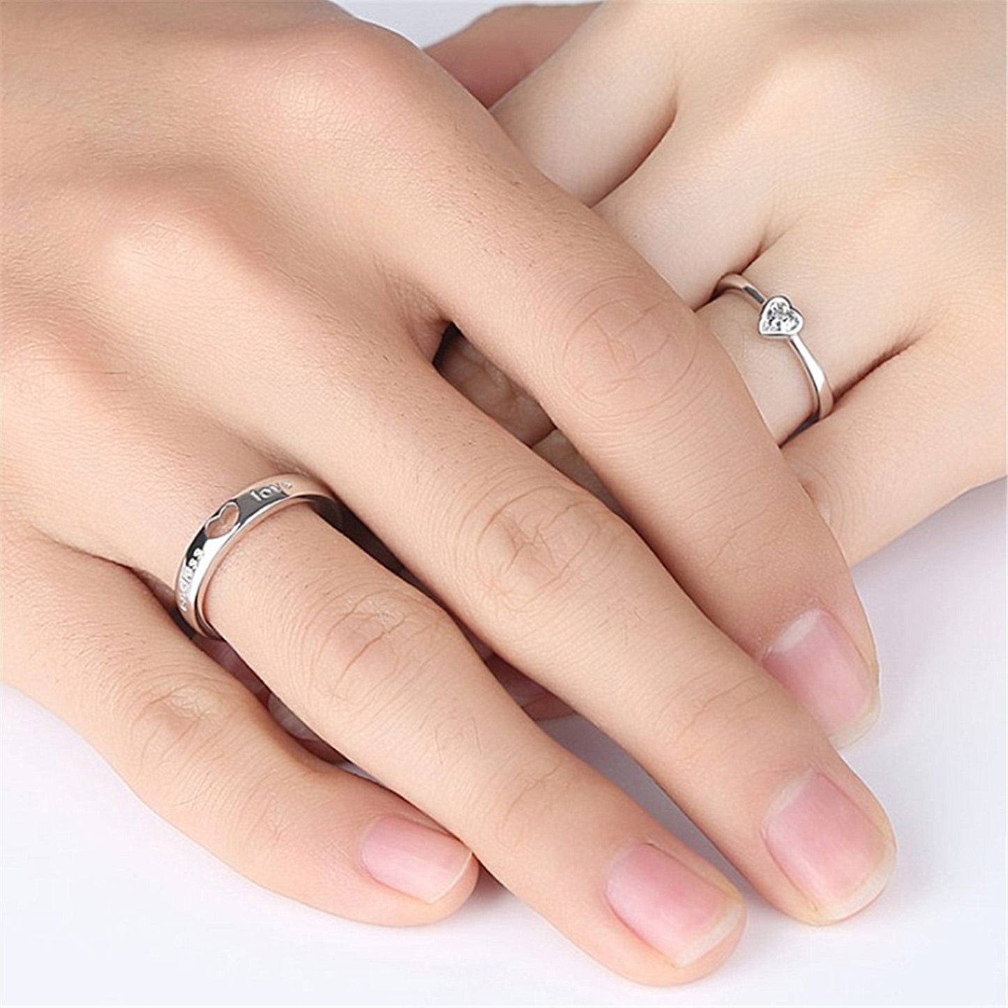 Set of 2 heart shaped zircon rings, ring for eternal and endless love. charm jewelry.