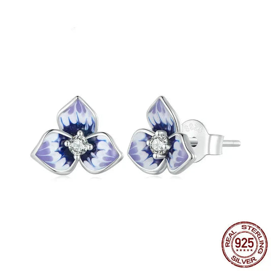 Genuine 925 Sterling Silver Flower Earrings.