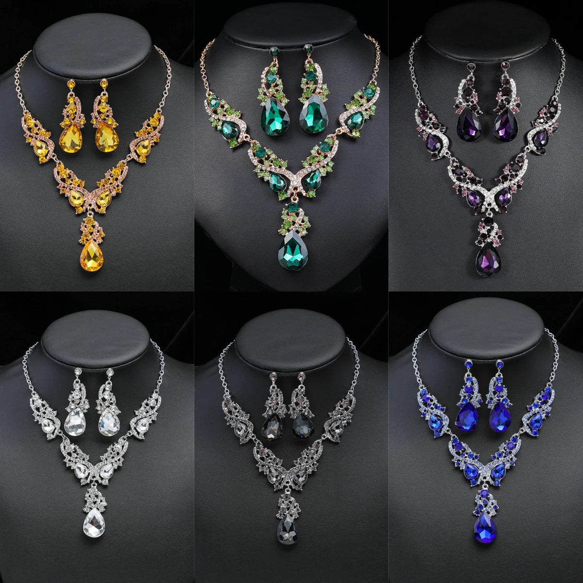 3 sets of luxurious jewelry, necklaces and earrings.