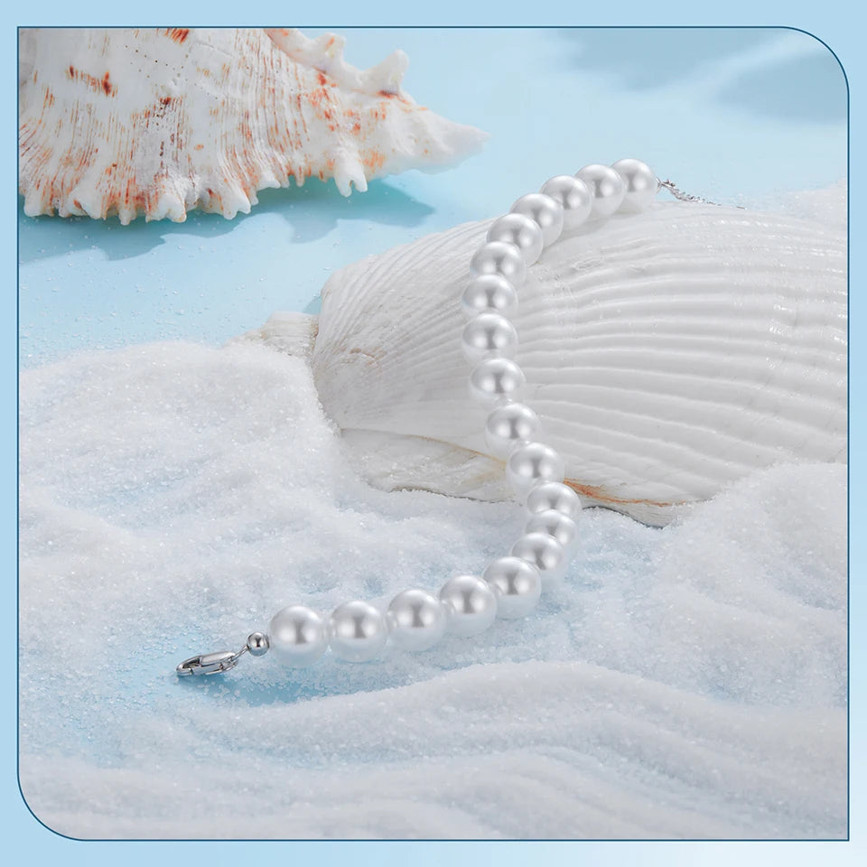 Shell Pearl Necklace and Bracelet. Luxurious Pure 925 Sterling Silver.