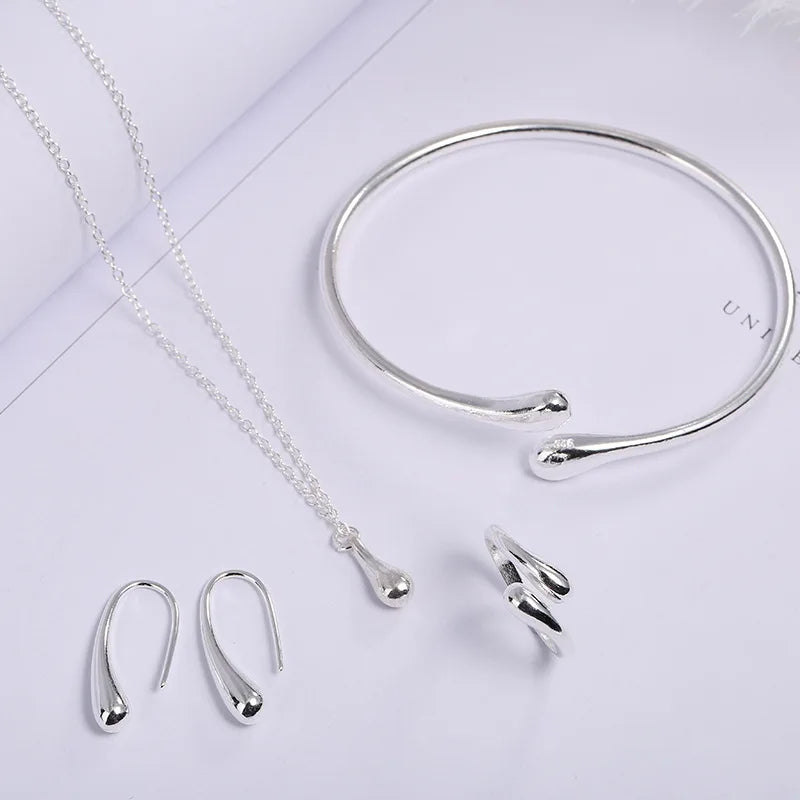 5pcs Jewelry Set Water Drop Necklace Bracelet Ring Earrings.