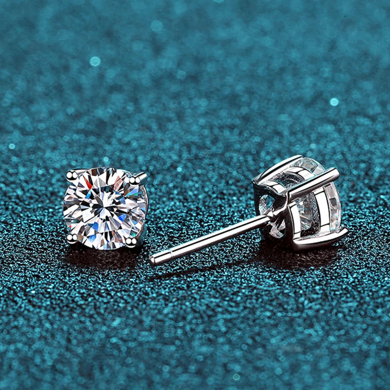 925 Sterling Silver Moissanite Stud Earrings, GRA Certificate.