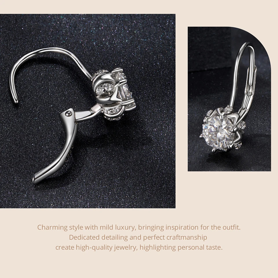 Diamond Flower Ring and Earrings. Genuine 925 Sterling Silver.