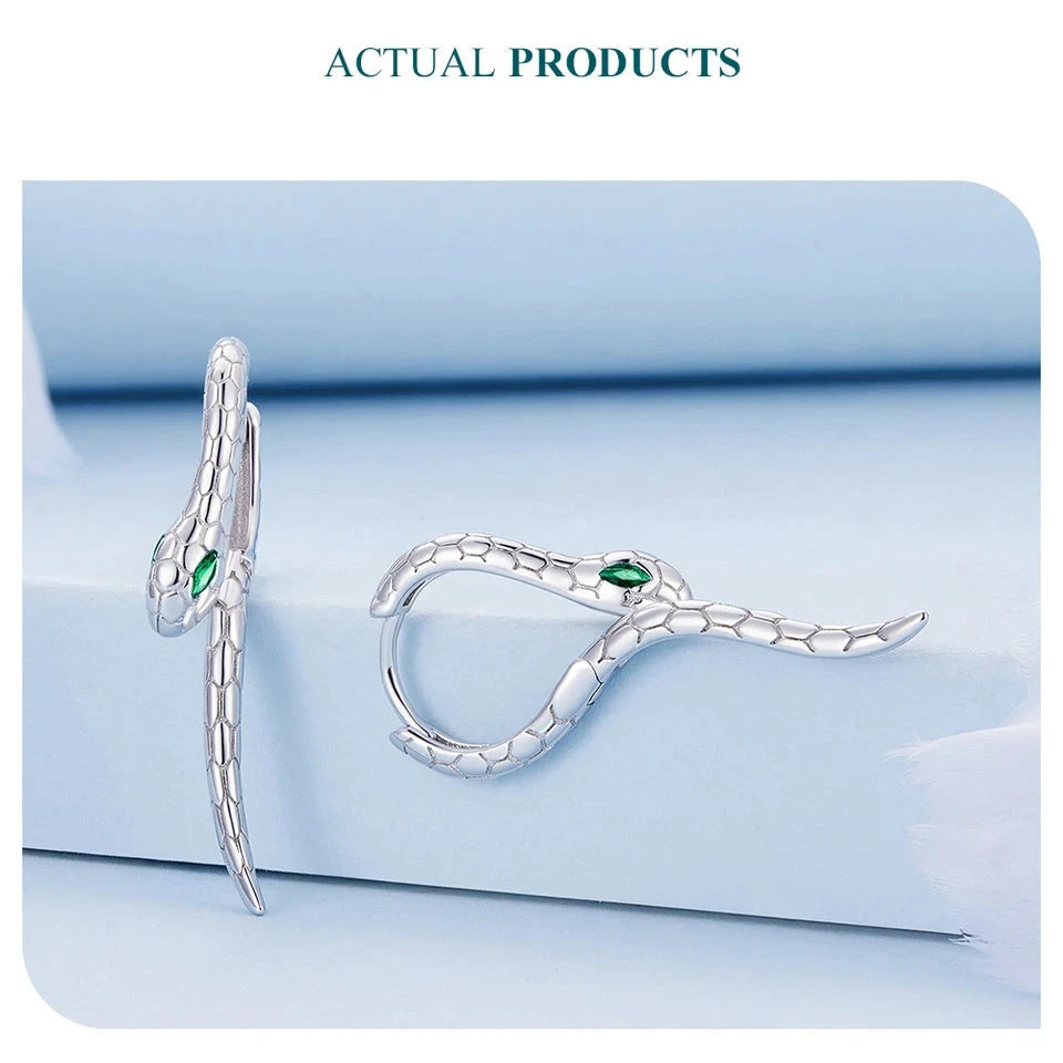 Pure 925 sterling silver snake earrings.