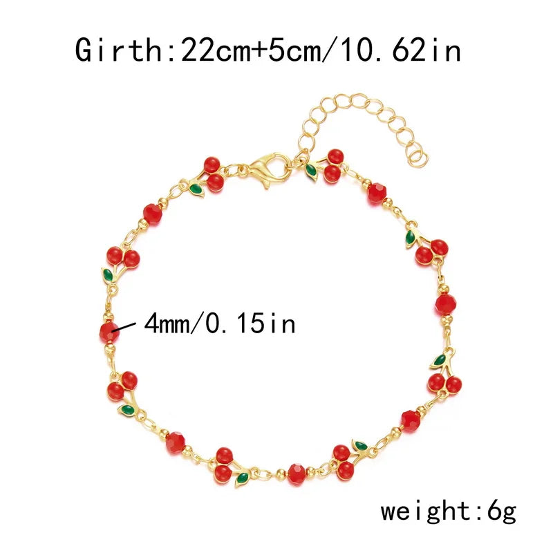 Red Cherry Anklet Charms, Vintage Bohemian Style.