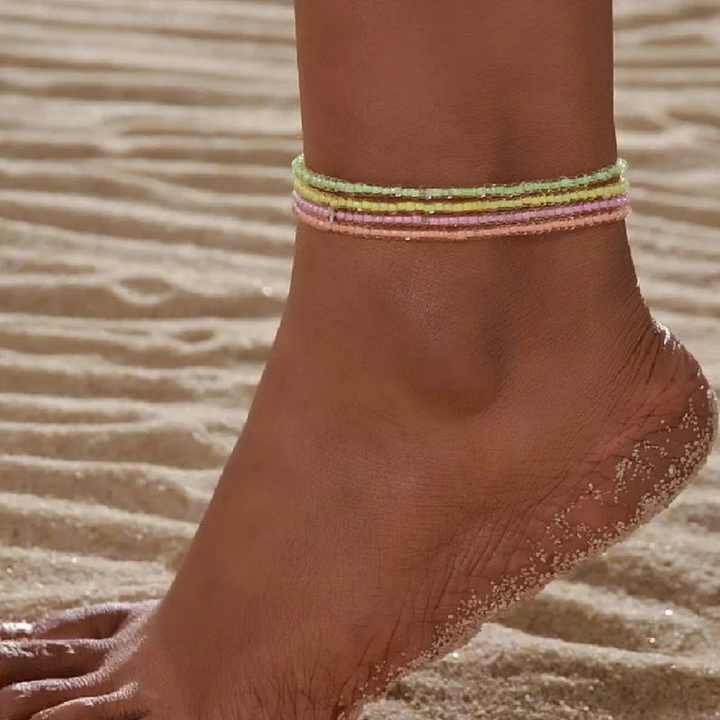 Boho Bohemian Seashell Flower Woven Anklet For Women.