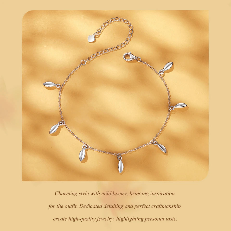 100% Pure 925 Sterling Silver Happiness Leaf Bracelet