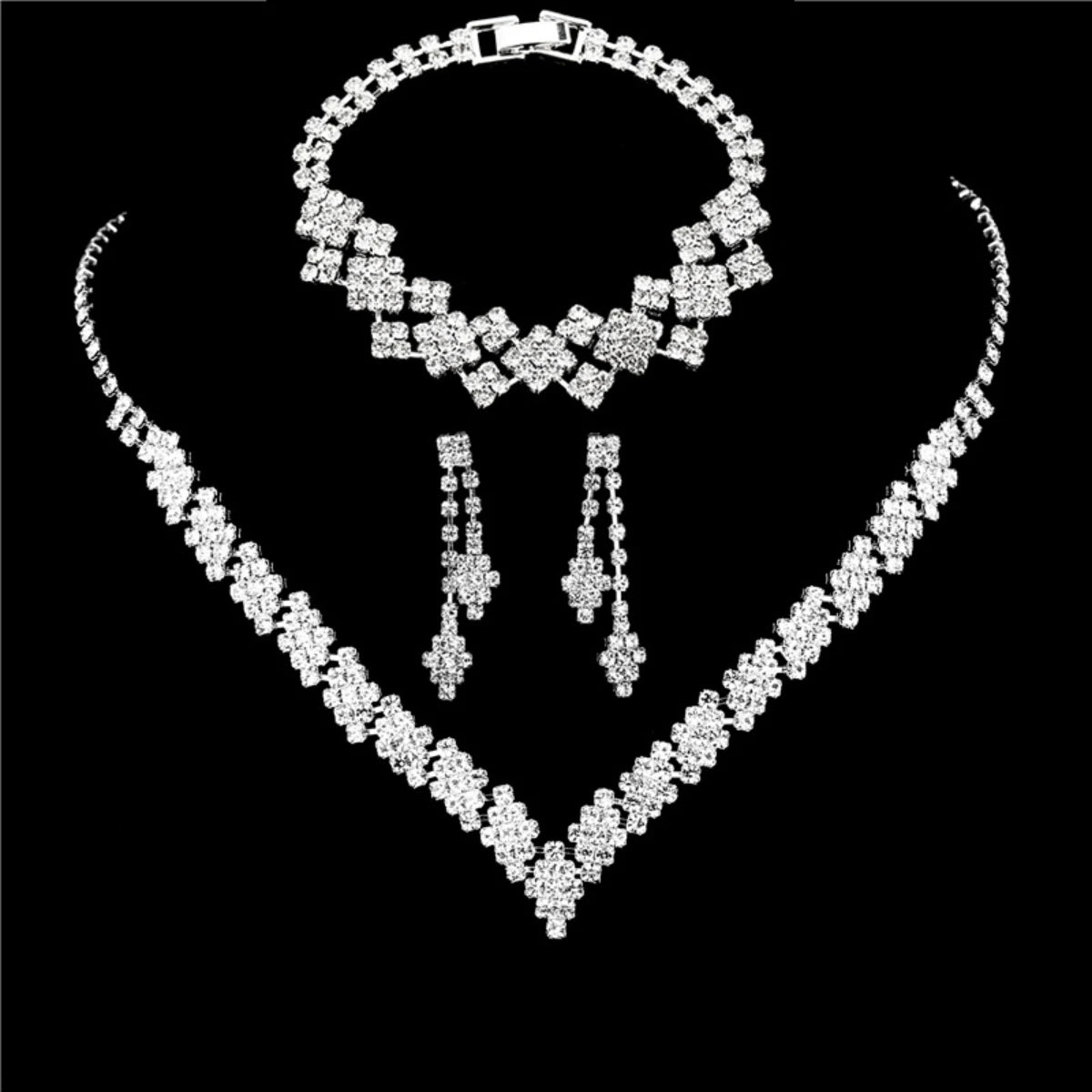 4pcs/set Earrings Necklace Bracelet Set Quality Jewelry Banquet.