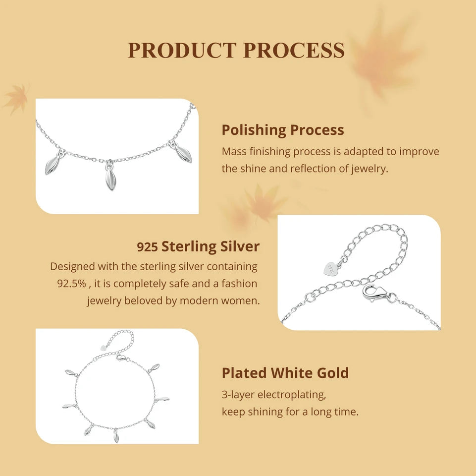 100% Pure 925 Sterling Silver Happiness Leaf Bracelet