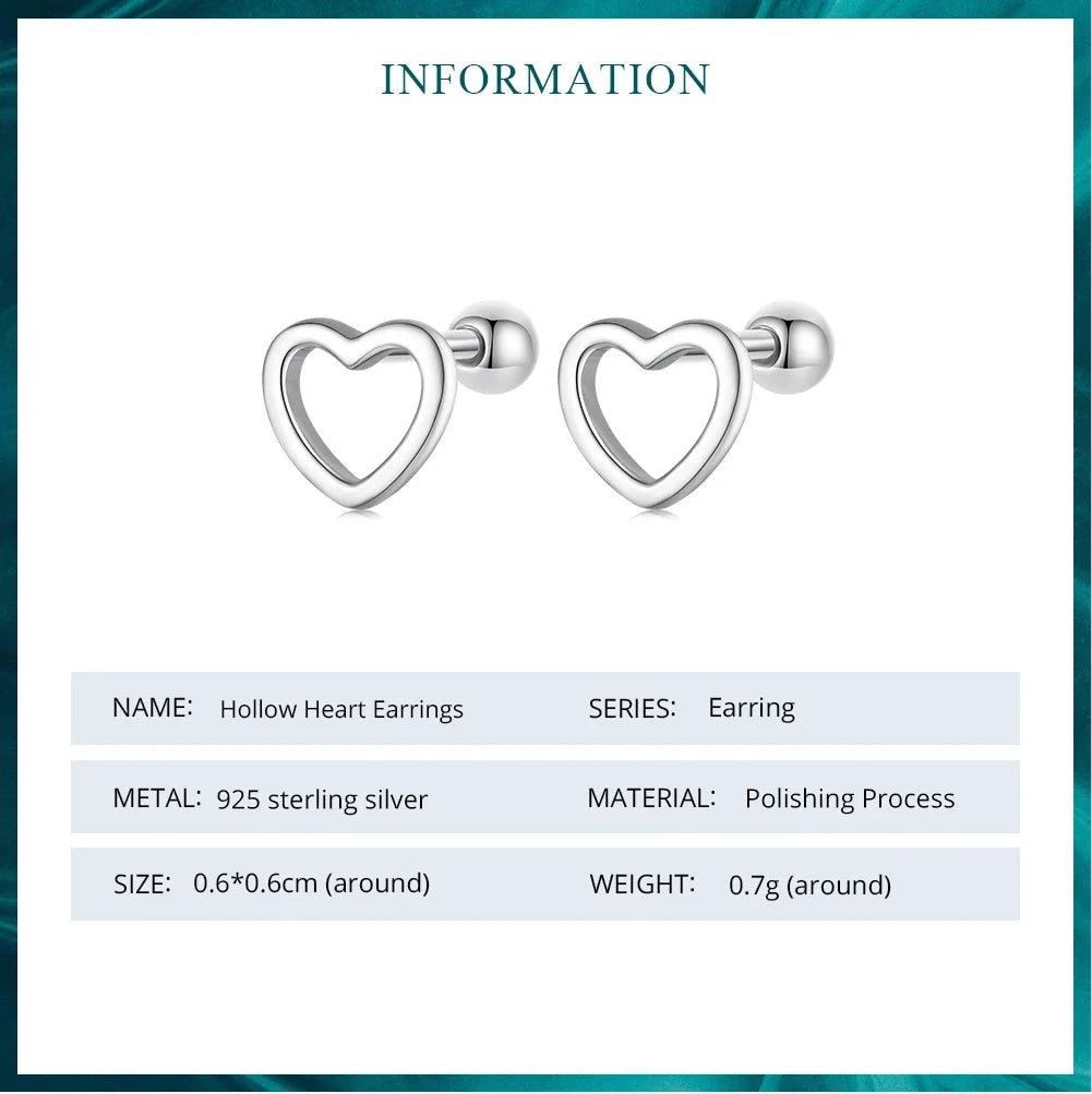 Pure 925 Sterling Silver Heart Stud Earrings.