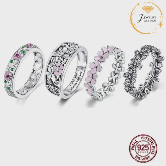 Pink Daisy Flower Ring 925 Silver Zircon Flower Enamel Rings.