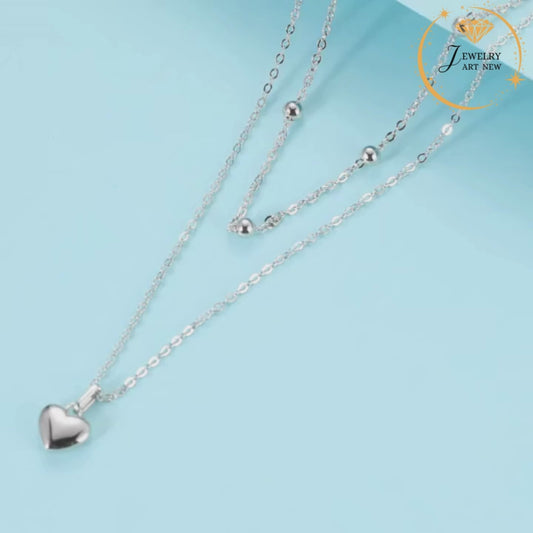 Genuine 925 Sterling Silver Double Heart Pendant Necklace.