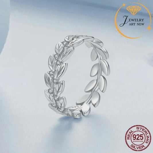 Solid 925 Sterling Silver Leaf and Flower Ring.