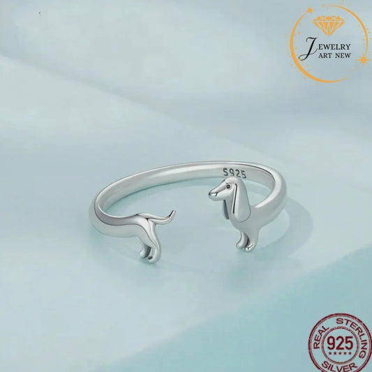 Ring a cute dachshund dog, adjustable in genuine 925 sterling silver.