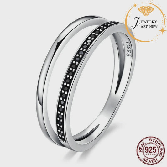 Genuine 925 sterling silver double circle stackable ring.