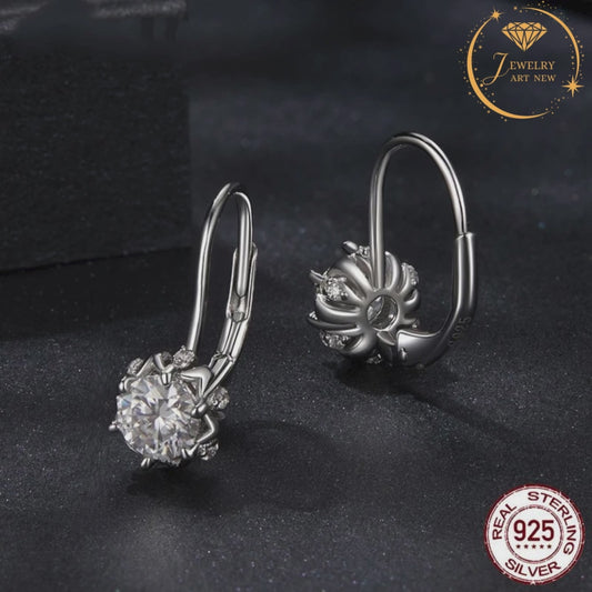 Diamond Flower Ring and Earrings. Genuine 925 Sterling Silver.