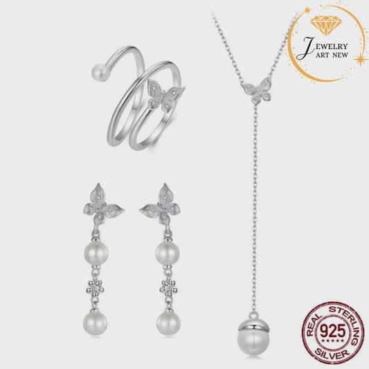 Unique 925 Sterling Silver Charm Ring, Necklace and Earrings.